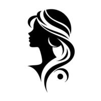 Elegant silhouette a black and white portrait of a womans profile, featuring flowing hair and delicate details. vector