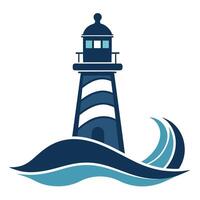 Modern Lighthouse Icon with Unique and Creative Wave Design vector