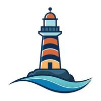 Stylized Lighthouse Icon with Waves and Modern Design Elements vector