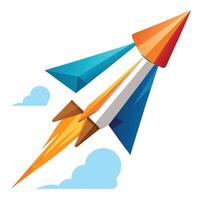 Stylized Paper Airplane Icon with Rocket and Modern Design Elements vector