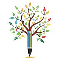 Stylized Pen Icon with Tree Branch and Modern Design Elements vector