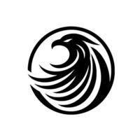 A bold, stylized black eagle emblem within a circular frame, showcasing its powerful gaze and dynamic wing against a white background. vector