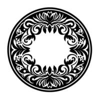 Intricate circular black and white floral with symmetrical pattern and white center a stylized decorative motif. vector