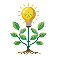 Abstract Plant Icon with Modern and Innovative Lightbulb Root Design vector