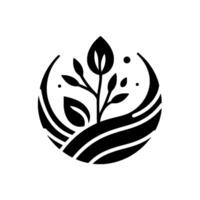 Black and white minimalist of a plant enclosed in a curved structure, symbolizing growth and nature. vector