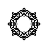 Intricate black floral frame in a symmetrical arrangement on a white background, circular design. vector