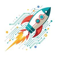 Modern Rocket Icon with Unique and Creative Circuit Trail Design vector