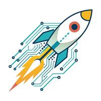 Sleek and Modern Rocket Icon with Futuristic Circuit Trail Design vector
