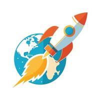 Sleek and Modern Rocket Icon with Futuristic Earth Trail Design vector