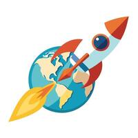 Modern Rocket Icon with Unique and Creative Earth Trail Design vector