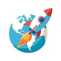 Stylized Rocket Icon with Earth Trail and Modern Design Elements vector