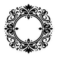 Elegant black and white circular ornament with floral and swirl motifs, perfect for decorative designs on invitation cards, logos, and various applications. vector