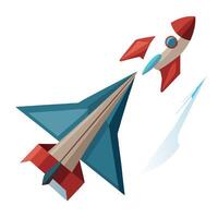 Stylized Rocket Icon with Paper Plane and Modern Design Elements vector