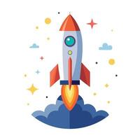 Stylized Rocket Icon with Stars and Modern Design Elements vector
