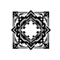 Elegant black and white ornamental a symmetrical floral arrangement within a square and starshaped frame, evoking classic decorative motifs. vector