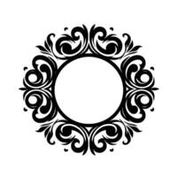 Elegant black and white circular frame an intricate of flourishes and foliage encircling a blank space. vector