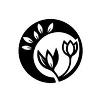 Minimalist floral a monochromatic composition featuring stylized flowers and leaf elements enclosed within a circle, evoking simplicity. vector