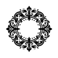 Intricate black and white circular ornamental frame, featuring floral and swirl elements, perfect for decorative use vector