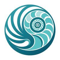 Stylized Spiral Shell Icon with Wave and Modern Design Elements vector