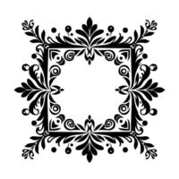 Intricate black floral border with a central square, embellished with swirls, dots, and leafy elements. vector