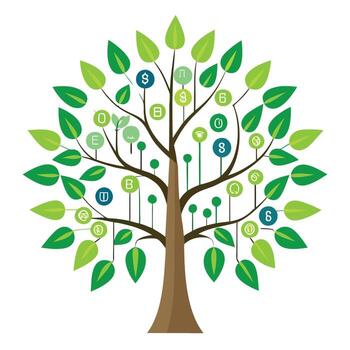 pulcro y moderno árbol icono con futurista binario código hoja diseño vector