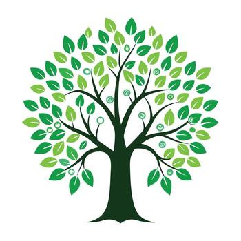 estilizado árbol icono con binario código hojas y moderno diseño elementos vector