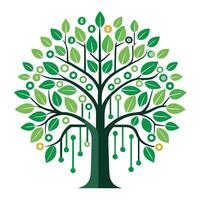 Abstract Tree Icon with Modern and Innovative Binary Code Leaf Design vector
