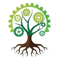 Modern Tree Icon with Unique and Creative Gear Root Design vector