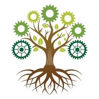 Sleek and Modern Tree Icon with Futuristic Gear Root Design vector