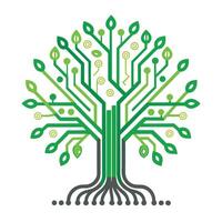 Stylized Tree Icon with Circuit Roots and Modern Design Elements vector