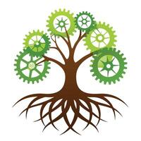 Abstract Tree Icon with Modern and Innovative Gear Root Design vector