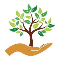 Stylized Tree Icon with Hand and Modern Design Elements vector
