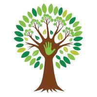 Abstract Tree Icon with Modern and Innovative Handprint Design vector