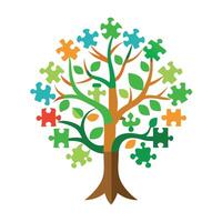 Modern Tree Icon with Unique and Creative Puzzle Root Design vector