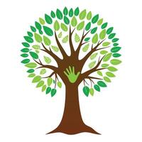 Stylized Tree Icon with Handprint and Modern Design Elements vector