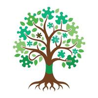 Sleek and Modern Tree Icon with Futuristic Puzzle Root Design vector