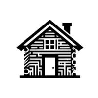A minimalist house silhouette geometric black and white architectural representation with door, window, and chimney, suggesting modern design. vector
