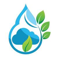 Sleek and Modern Water Drop Icon with Futuristic Cloud and Leaf Design vector