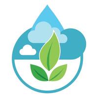 Stylized Water Drop Icon with Cloud and Leaf and Modern Design Elements vector