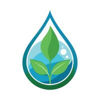 Stylized Water Drop Icon with Leaf and Modern Design Elements vector