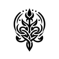 A symmetrical, monochrome floral in the style of celtic knotwork, centered on a white background, evoking elegance and nature. vector