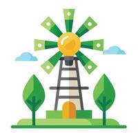 Modern Windmill Icon with Unique and Creative Lightbulb Design vector