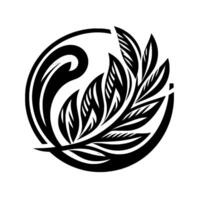 Elegant black and white minimalist design, showcasing a stylized leaf branch within a circle, evoking nature and simplicity. vector