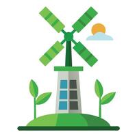 Stylized Windmill Icon with Solar Panel Blades Modern Design Elements vector