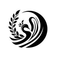 Elegant black swan crest with laurel wreath and branch enclosed within a circular design, symbolizing grace and tranquility. vector