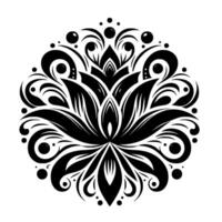Intricate black floral mandala pattern with flowing lines and dots on white, symbolizing beauty and harmony. vector