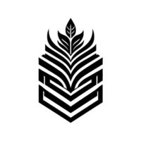 Abstract geometric with leaves a stylized, monochrome featuring a central leaf motif rising from a structure of layered black lines, set against a white background. vector