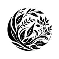 Intricate black and white floral mandala a symmetrical featuring stylized leaves and branches arranged in a circular composition, evoking natures elegance. vector