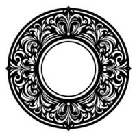 Ornate circular black and white decorative frame, featuring detailed floral and scrollwork, intended for embellishment or framing. vector
