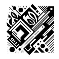 Abstract geometric composition in black and white featuring floral and angular shapes and dot accents, evoking a modernist design. vector